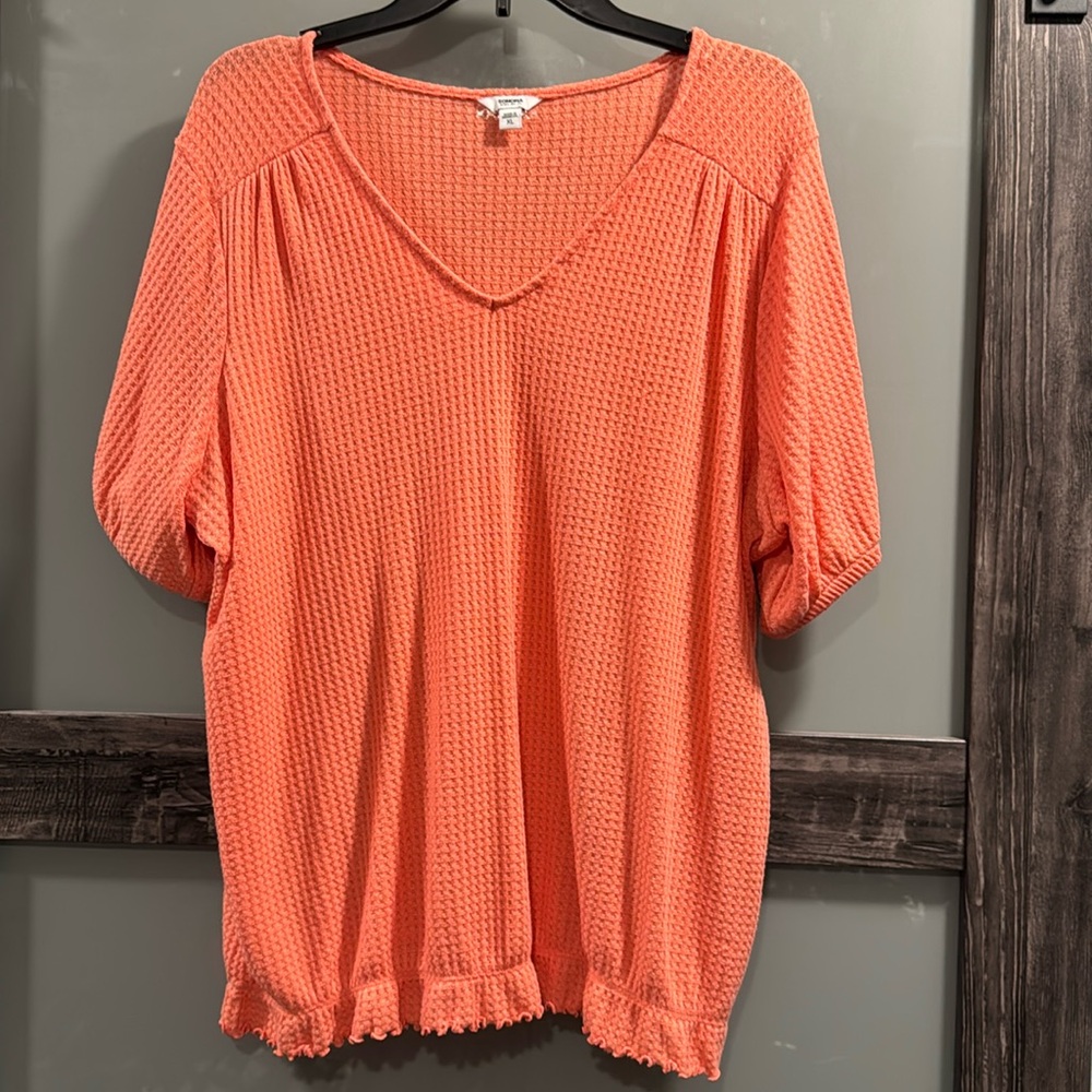 Sonoma V-neck waffle top. Orange in color, size XL